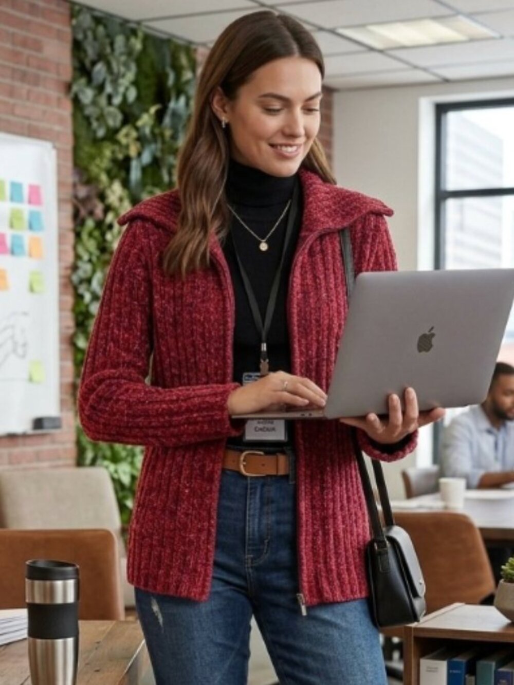 Cozy-Soft Royal Robbins Ribbed Boucle Full Zip Sweater Jacket Burgundy Small